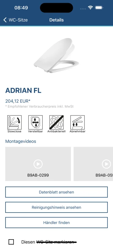 App-Entwicklung für Android und iPhone in Oberösterreich Screenshot der WC-Sitz App für Apple iOS und Android