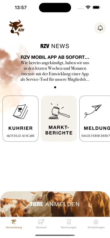 Screenshot der Rind OÖ App für iOS und Android